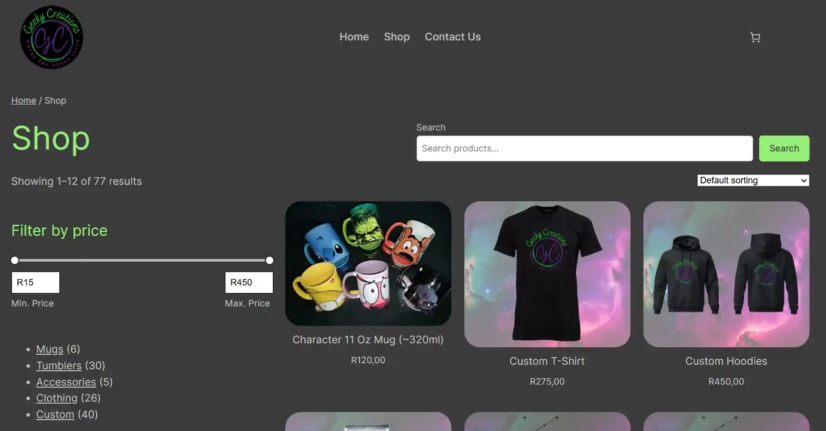 Fallback preview of the Geeky Creations website